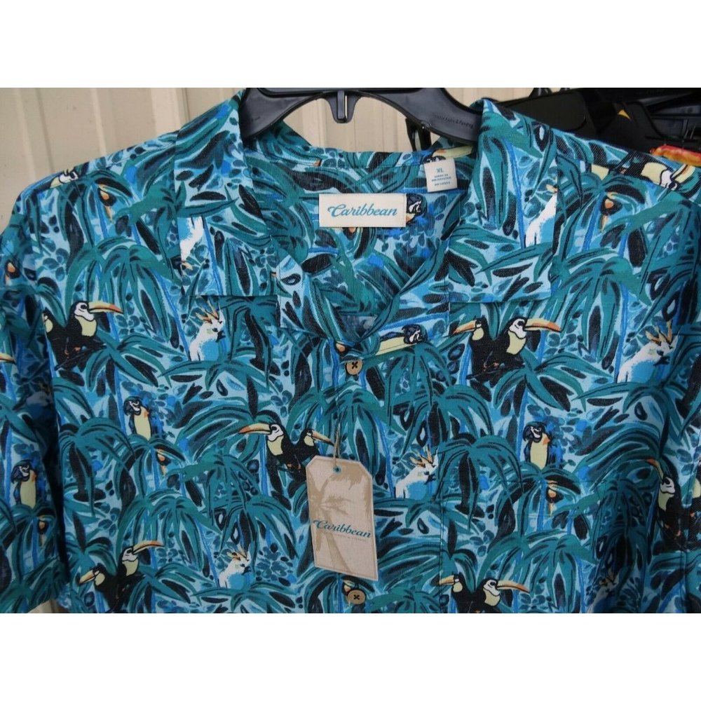 NWT XL Hawaiian Parrot Birds Tropical Modal Cotton Blend Shirt Summer